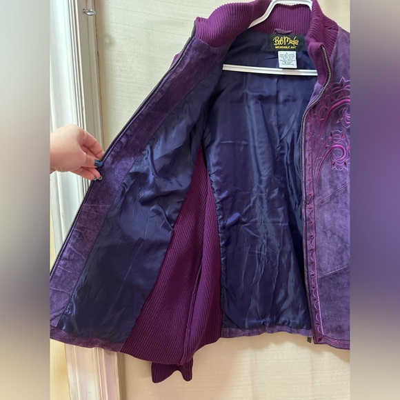 Bob Mackie Wearable Art Purple Suede Embroidered Zip Jacket Women’s Large Boho - Picture 5 of 7